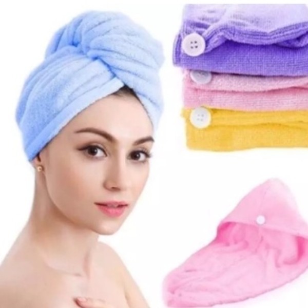 Toalha / Touca microfibra  Para Seca Cabelo Rapido Com Botão Antifrizz Grande  Toalha  Mágica pronto entregar