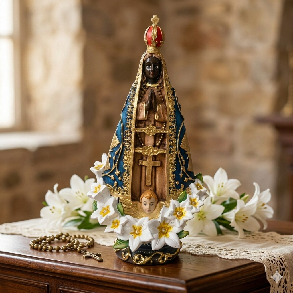Nossa Senhora Aparecida 22cm em Gesso Colorido Estilizado Imagem Sacra Religiosa Decorativa