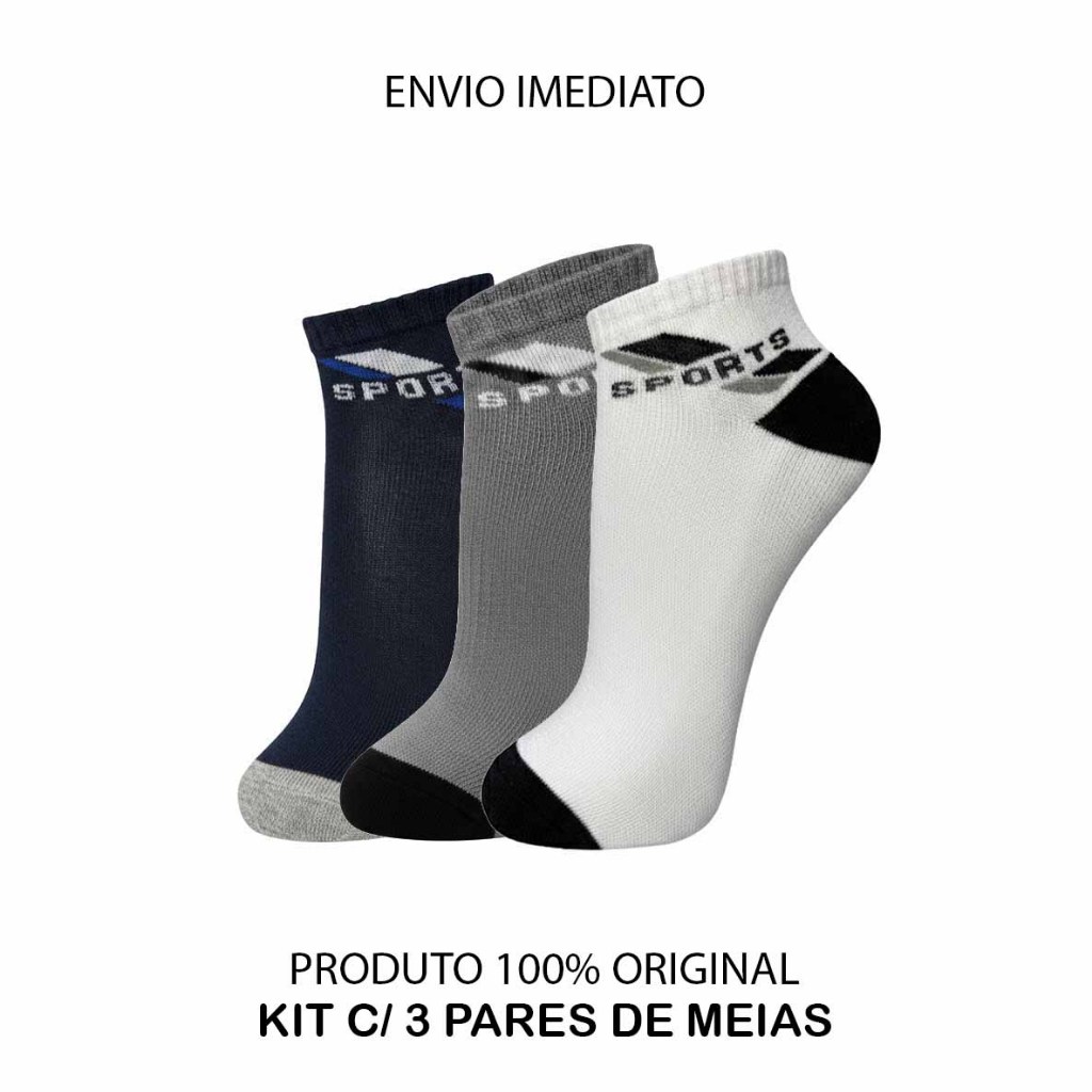 Kit c/ 3 pares de meia soquete modelo sports em Oferta na Shopee