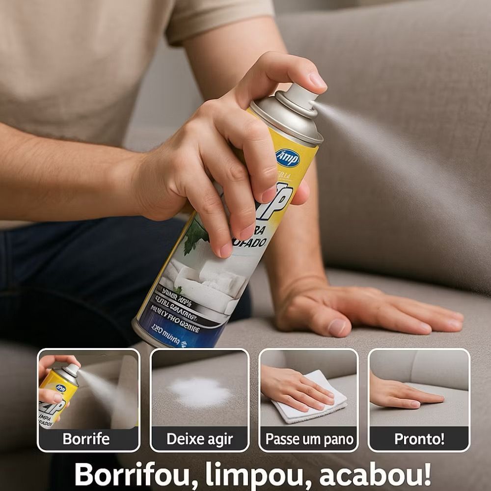 Espuma Spray Zip Clean 300ml Limpa a Seco Sofá, Estofado, Banco de Carro Limpeza Profunda