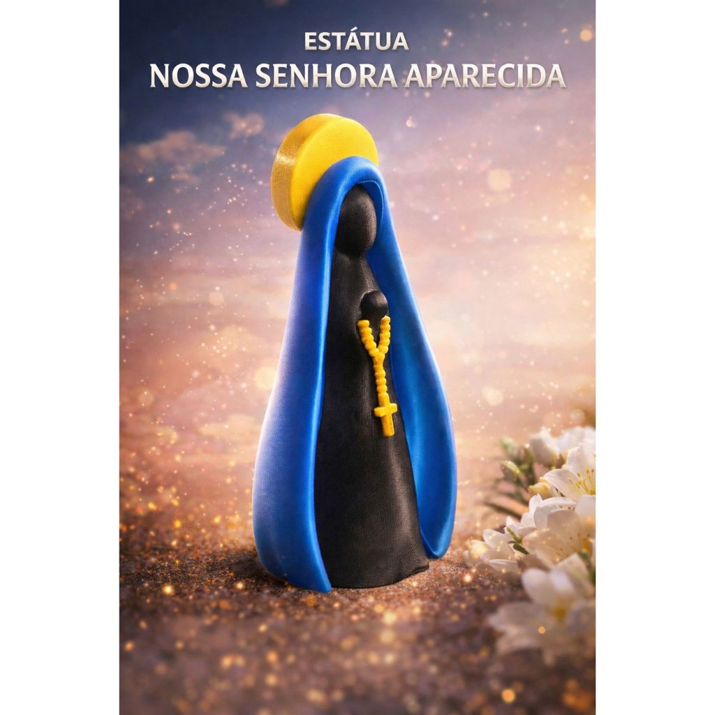 Estátua Nossa Senhora Aparecida Decorativa – Imagem Religiosa em 3D com Terço – Decoração Católica