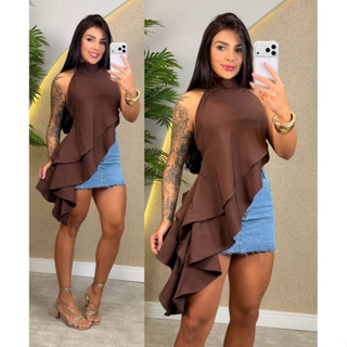 Blusa Bata Feminina Assimétrica Alfaiataria Gola Alta Tendência Verão Elegante em Oferta na Shopee