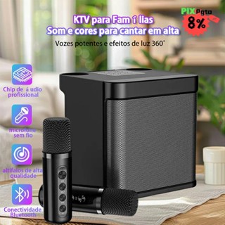 Alto-Falante Bluetooth Karaokê com 2 Microfones Sem Fio Transmissão Rápida e Diversão em Família em Oferta na Shopee