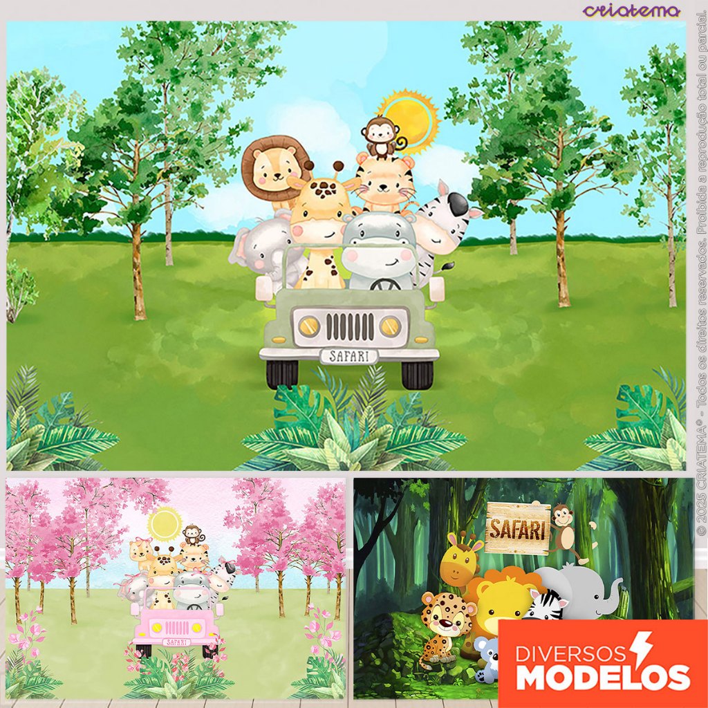 Painel De Festa Decoração Safári Retangular Horizontal Em Tecido Sublimado em Oferta na Shopee