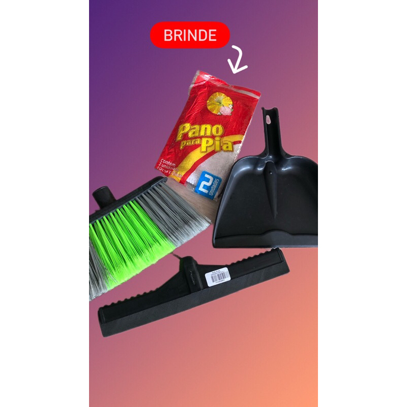 Kit Limpeza - Vassoura + Rodo + Pá + BRINDE kit Panos de Pia