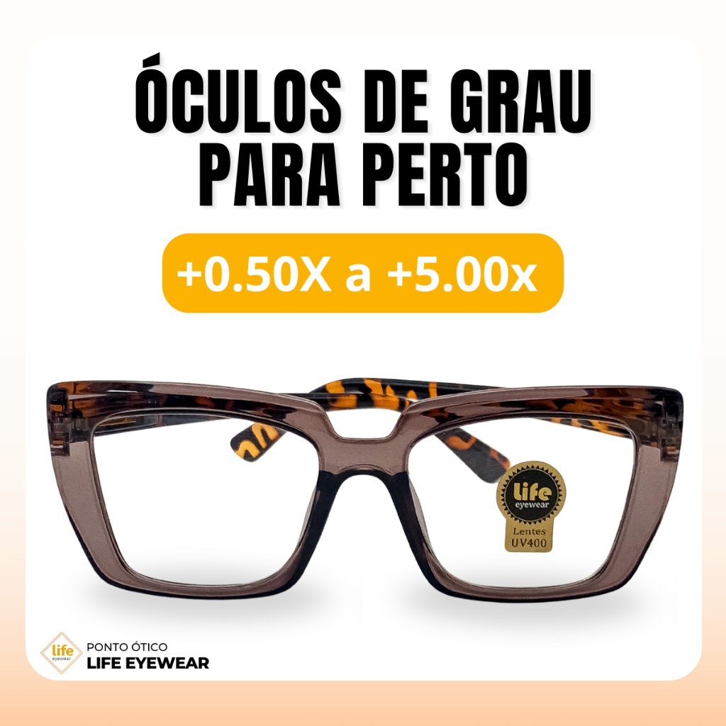 Óculos Quadrado Marília Grau +0,50 a +5,00 Feminino Leitura Hipermetropia Preto Transparente Tartaruga