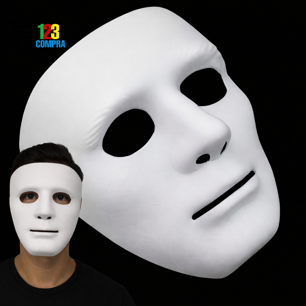 KIT 3 - Máscara Branca Sem Face Lisa Halloween Carnaval Fantasia