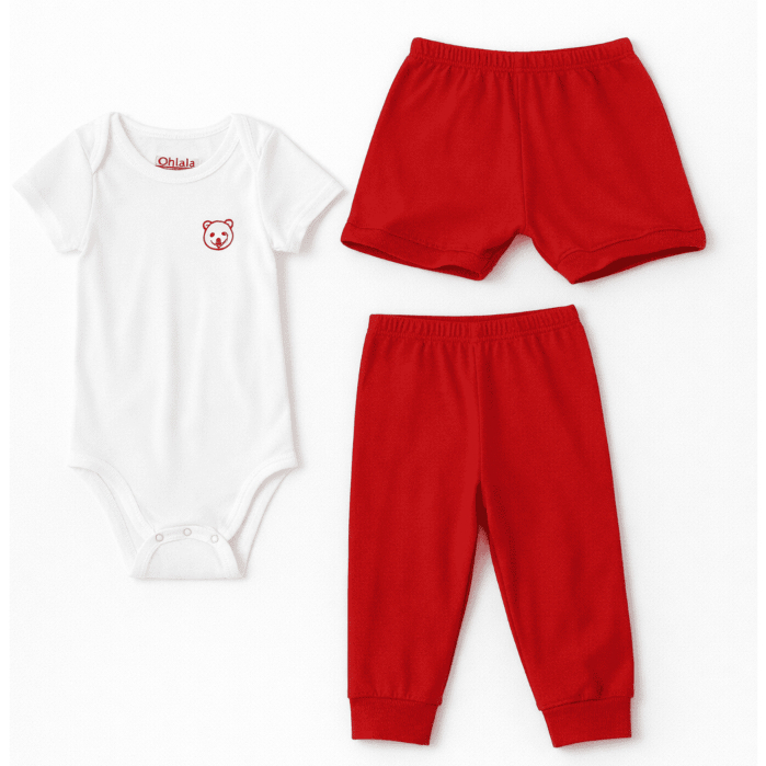 Trijunto Bebê Ribana Ursinho Body Calça Short Roupa Confortável