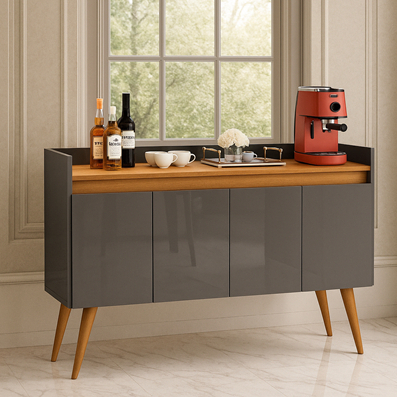 Aparador Buffet Pés Palito em Madeira Prateleira 4, 3 e 2 portas P/ Sala, Cozinha, Hall, Café em Oferta na Shopee