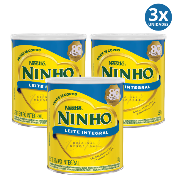 Kit 3x Leite em Pó Ninho Integral 380g em Oferta na Shopee