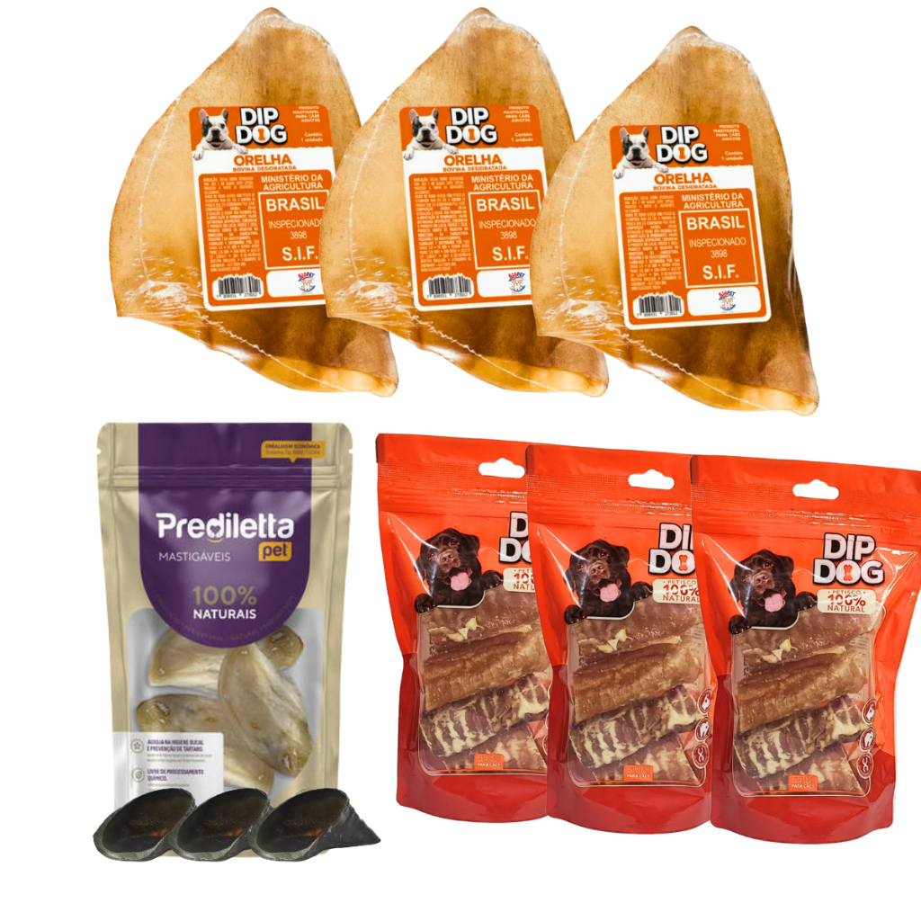 Mordedor Natural para Cães Casco Bovino Traqueia Bovina Orelha Bovina Pack  Sortidos