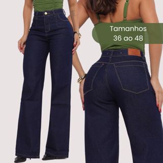 Calça Jeans Wide Leg Pantalona Feminina Com Elastano Cintura Alta Confortável PREMIUM LUXO em Oferta na Shopee