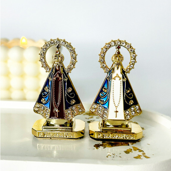 Santinha Nossa Senhora Aparecida para Carro Auto Adesiva com Strass Dourada 5,5cm