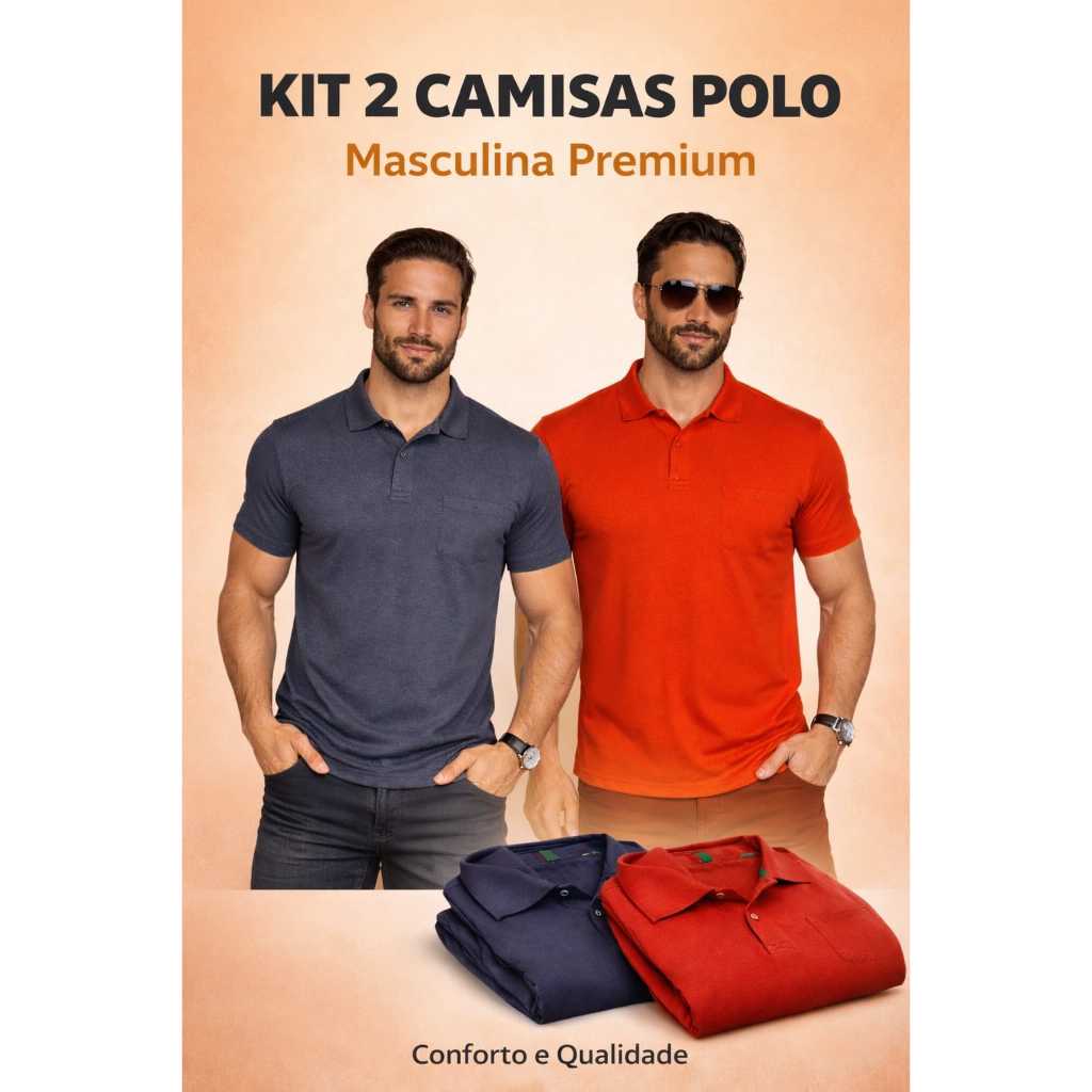 Kit 2 Camisas Polo Masculina Plus Size Com Bolso Malha Piquet Confortável Manga Curta