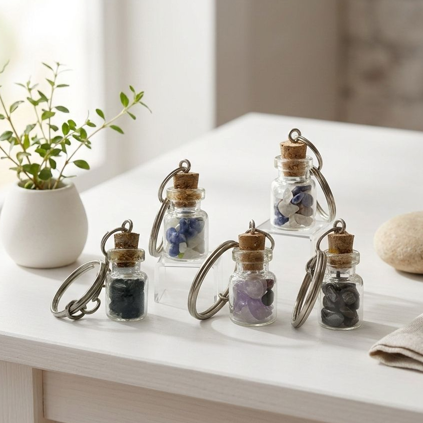 ✨ Chaveiro Mini Garrafinha com Pedras Naturais - Energize seu Dia! ✨