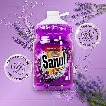 Desinfetante Sanol Lavanda 5 Litros - Limpeza Pesada Bactericida Mata 99,9% Germes e Bactérias Econômico