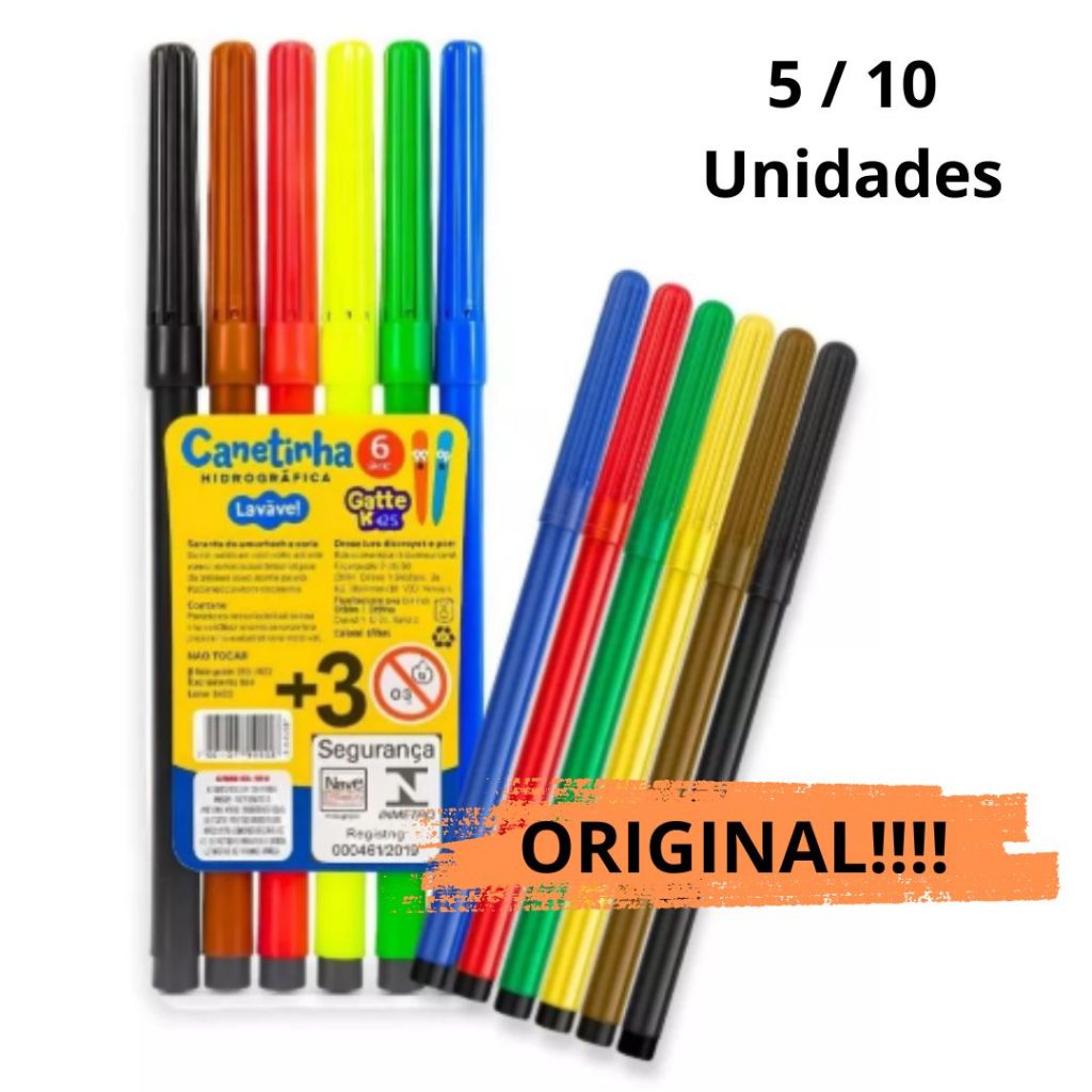 Kit Estojos Canetinha Materia Escolar Caneta Hidrográfica 6 Cores Hidrocor Infantil 18 Canetinhas Lembrancinha Gatte em Oferta na Shopee