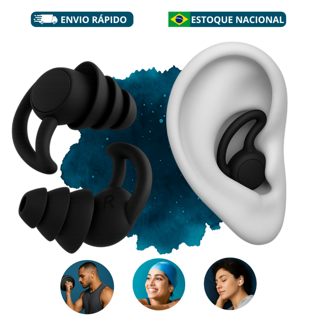 Tampão de Ouvido 3 Camadas Para Dormir Silicone | Estudos Trabalho Natação Protetor Auricular Reutilizável Preto/Branco