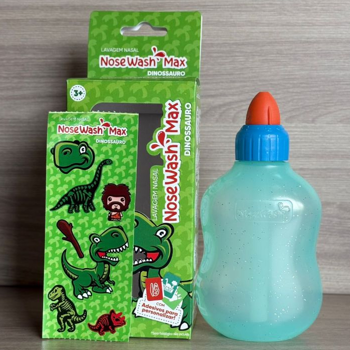 Kit c/3 Unid Lavador Nasal Max 240ml Dinossauro com Controle de Fluxo e Bico Supersoft – NoseWash