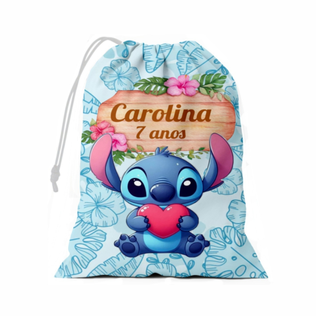 Sacolinha Surpresa 15x20 Stitch Personalizada Com Nome e Idade Tecido Lembrancinha para Festas de Aniversário