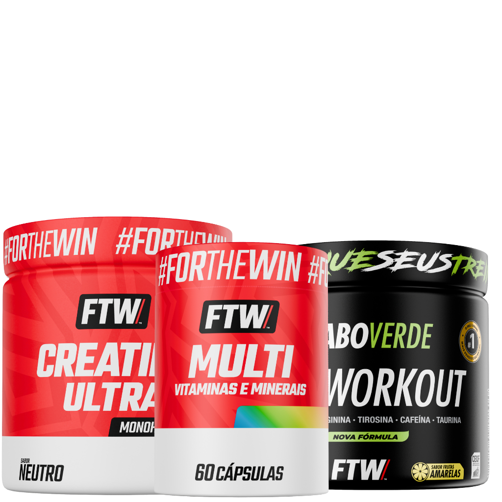 Kit Creatina Ultra 300g + Pré Treino Diabo Verde  150g + Multivitamínico 60 Cápsulas - FTW