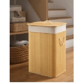 Cesto De Roupa Suja De Bambu 70 Litros Bege Liso Com Tampa E Alças