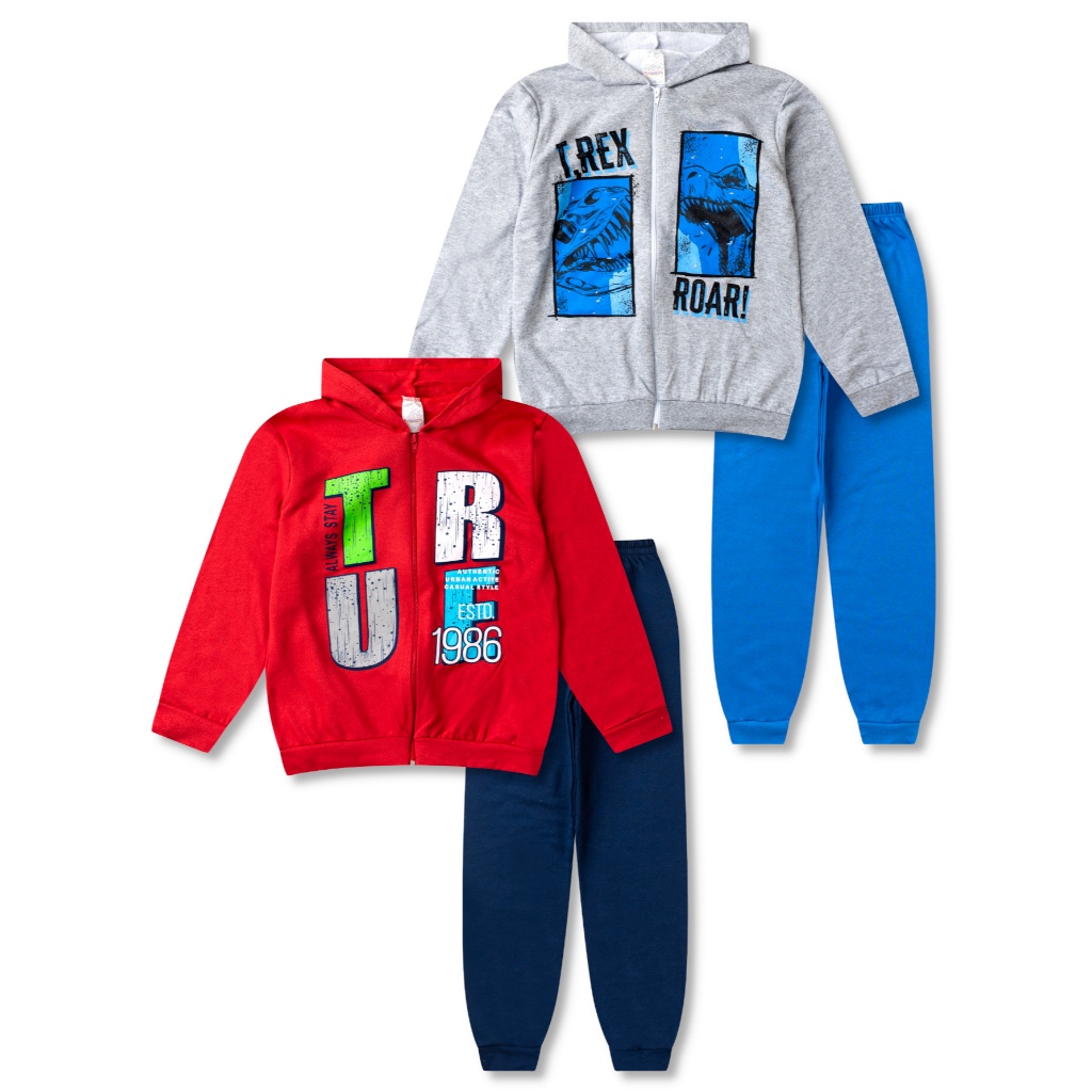 2 Conjuntos Moletom Juvenil Masculino Roupa Menino Inverno 4 Peças - 2 Jaquetas e 2 Calças