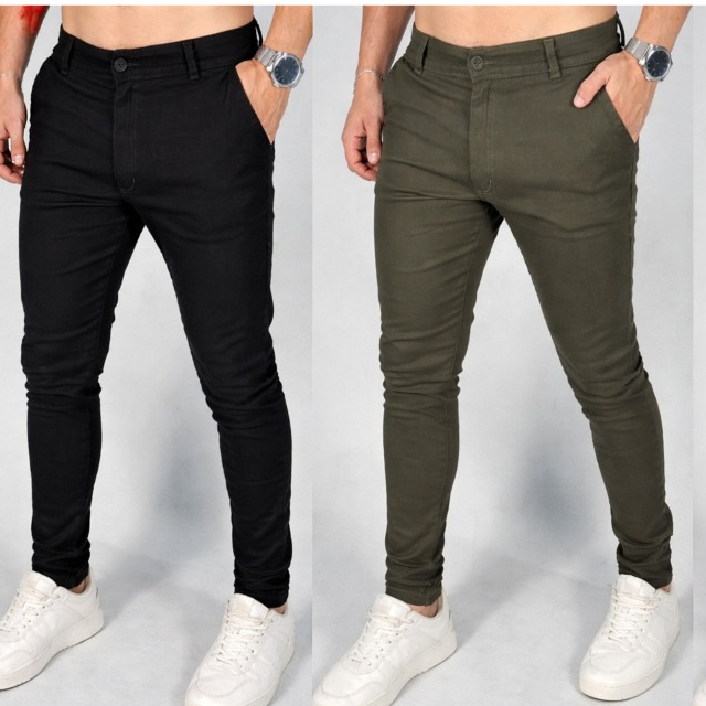 Kit Calça Masculina Slim Fit Sarja Elastano Casual Social Moderna