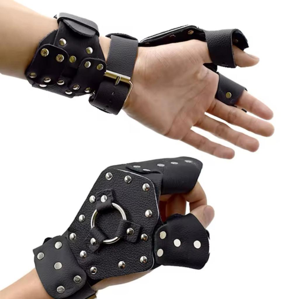 Luva Protetora Para Spincast De Couro E Aço + Bracelete