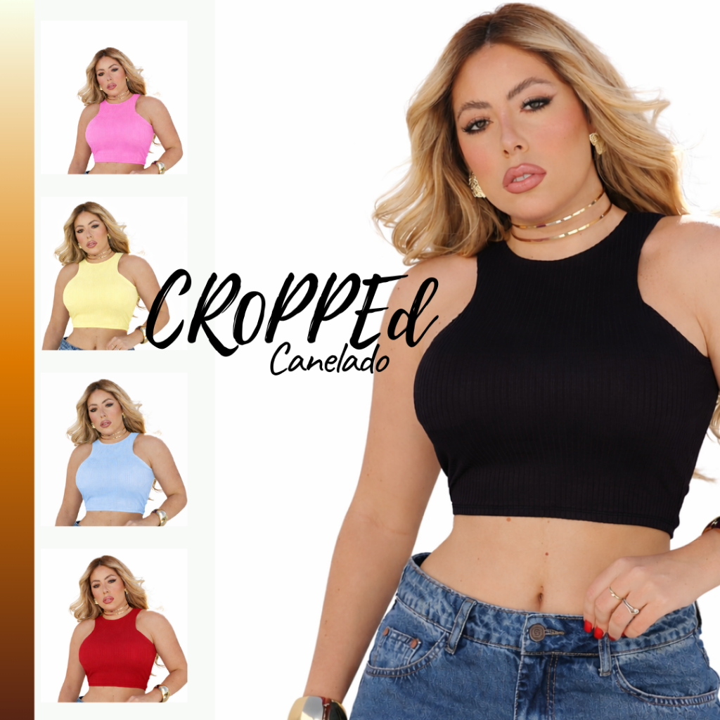 Cropped feminino Canelado Ribana basico
