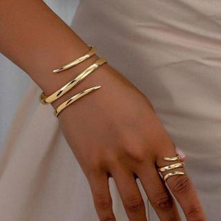 Conjunto mulheres Anel e Pulseira Minimalista com Design Curvo Exclusivo de Linha e Gota d''Água em Oferta na Shopee