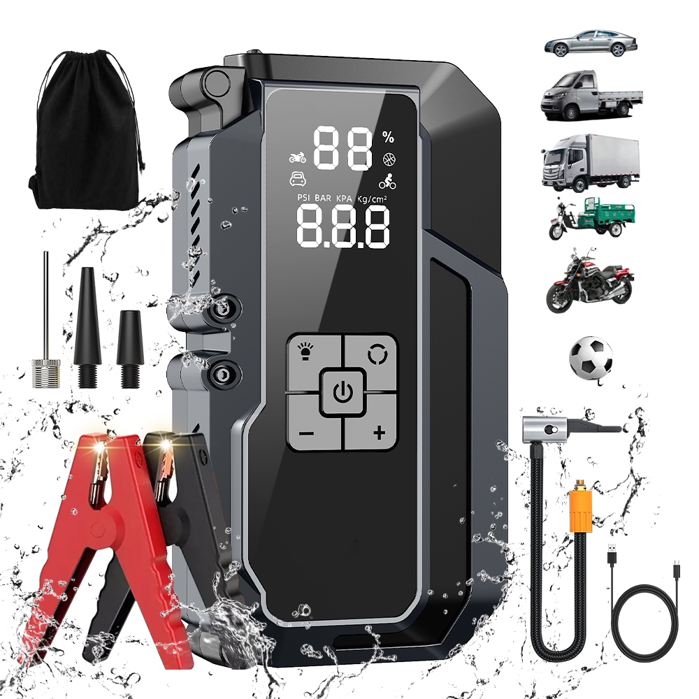 Auxiliar Partida Bateria Compressor Ar Emergência Portátil,26800mAh Auxiliar De Partida Bateria Veicular Com Power Bank em Oferta na Shopee