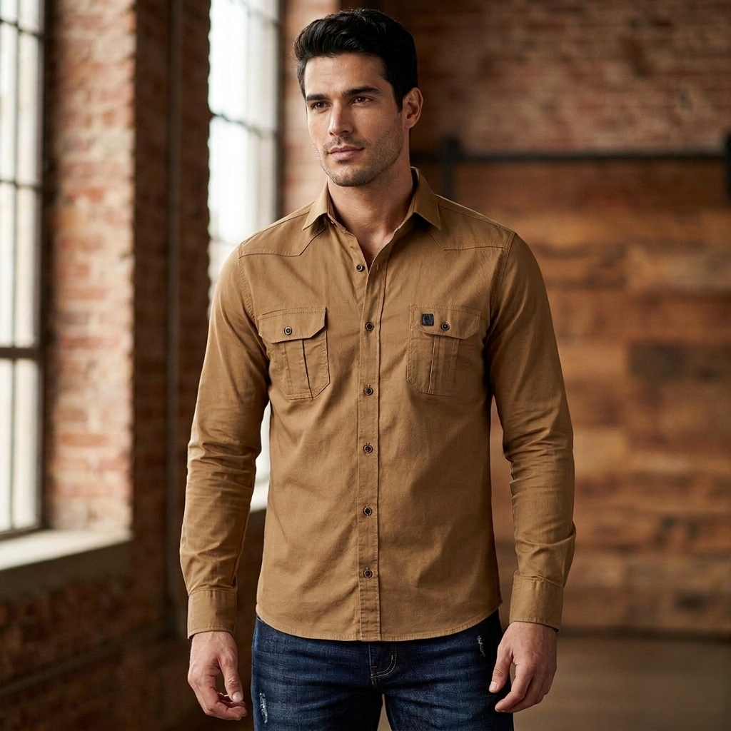 Camisa Social Amil Manga Longa Masculina Slim Fit Estilo Militar 100% Algodão 2 Bolsos Envio Imediato
