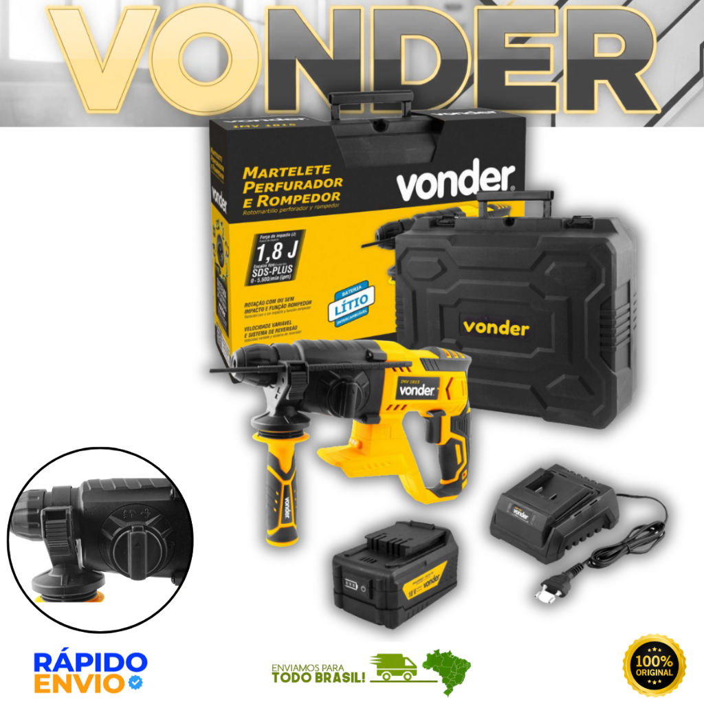 Martelete Perfurador Rompedor Maleta Bateria 4h E Carregador Intercambiavel Vonder Premium Oferta