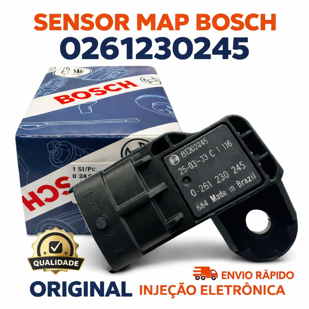 Sensor MAP Bosch 0261230245 Pressão Coletor Injeção Eletrônica Gol Palio Corsa Fox Original