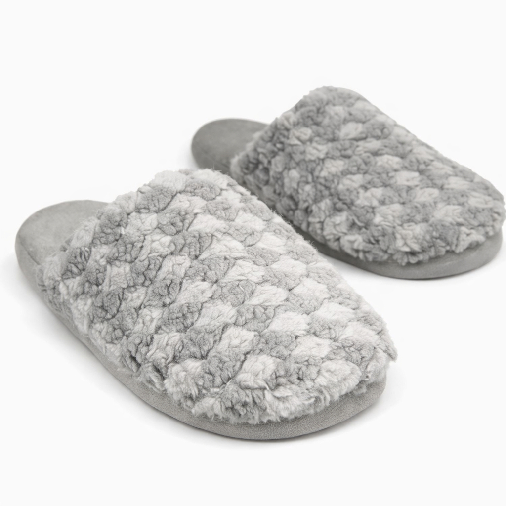 Pantufa Chinelo de Inverno Quadriculada Peluciada Antiderrapante Adulto Unissex CV-301