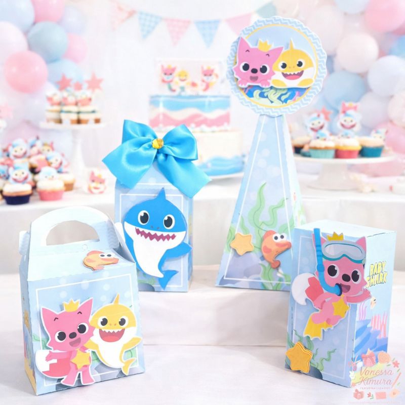 Kit Festa Baby Shark Personalizado Promoção Lembrancinhas Infantil Nome e Idade Aniversário pegue e monte