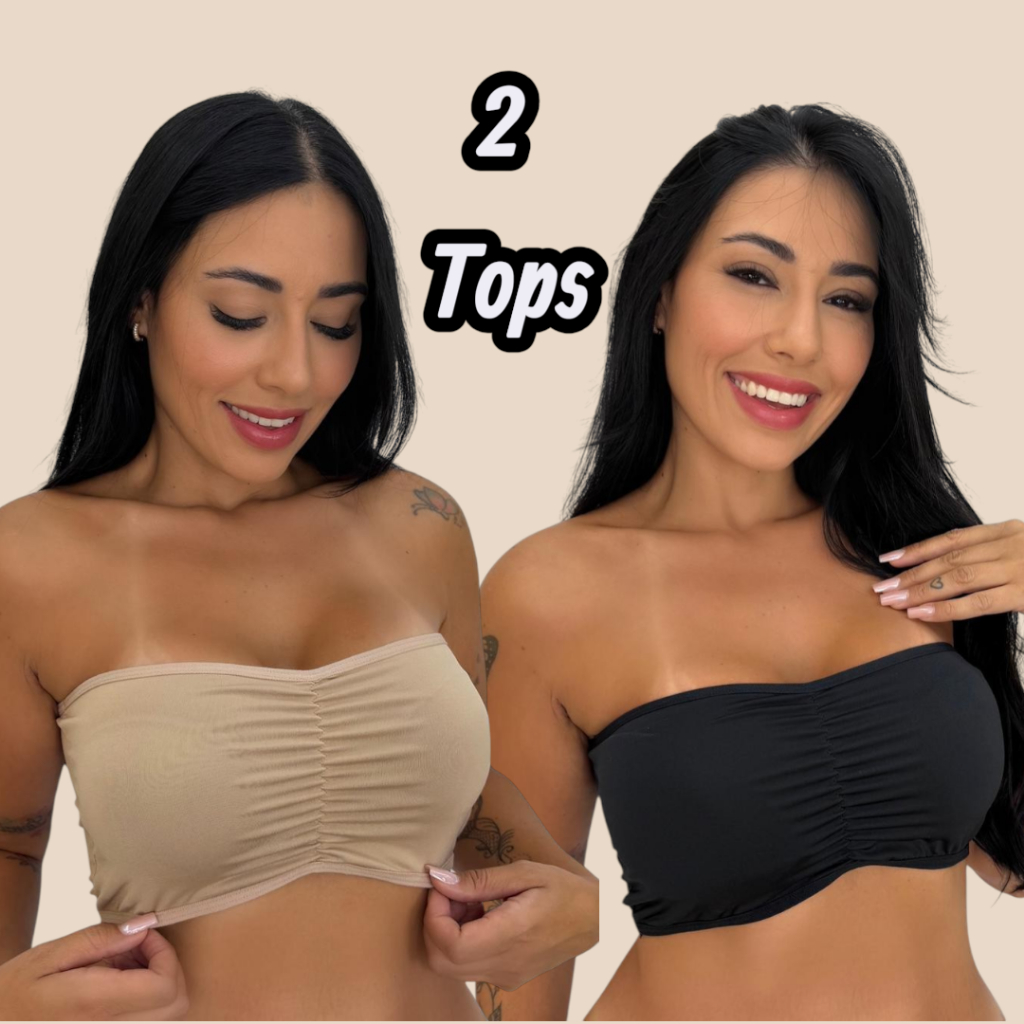Kit 2 Top Faixa Tomara Que Caia com Bojo Sem Alça Conforto Soutien Lingerie Sutia Moda Íntima