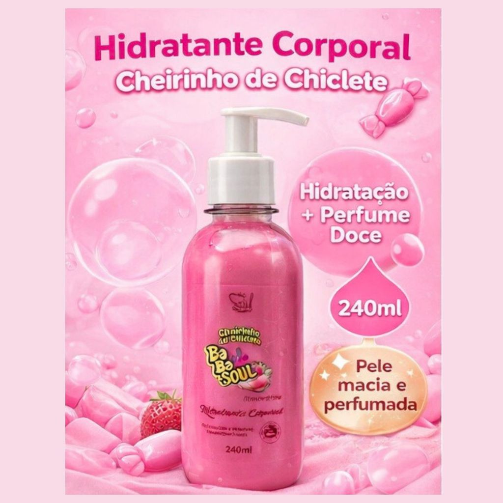 Hidratante Corporal Cheirinho de Morango e Melancia 240ml Babasoul | Pele Macia, Perfume Doce, Hidratação Diária