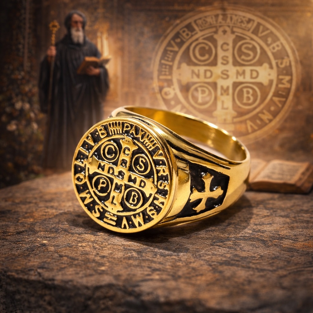 Anel Masculino São Bento Aço Inoxidável Dourado