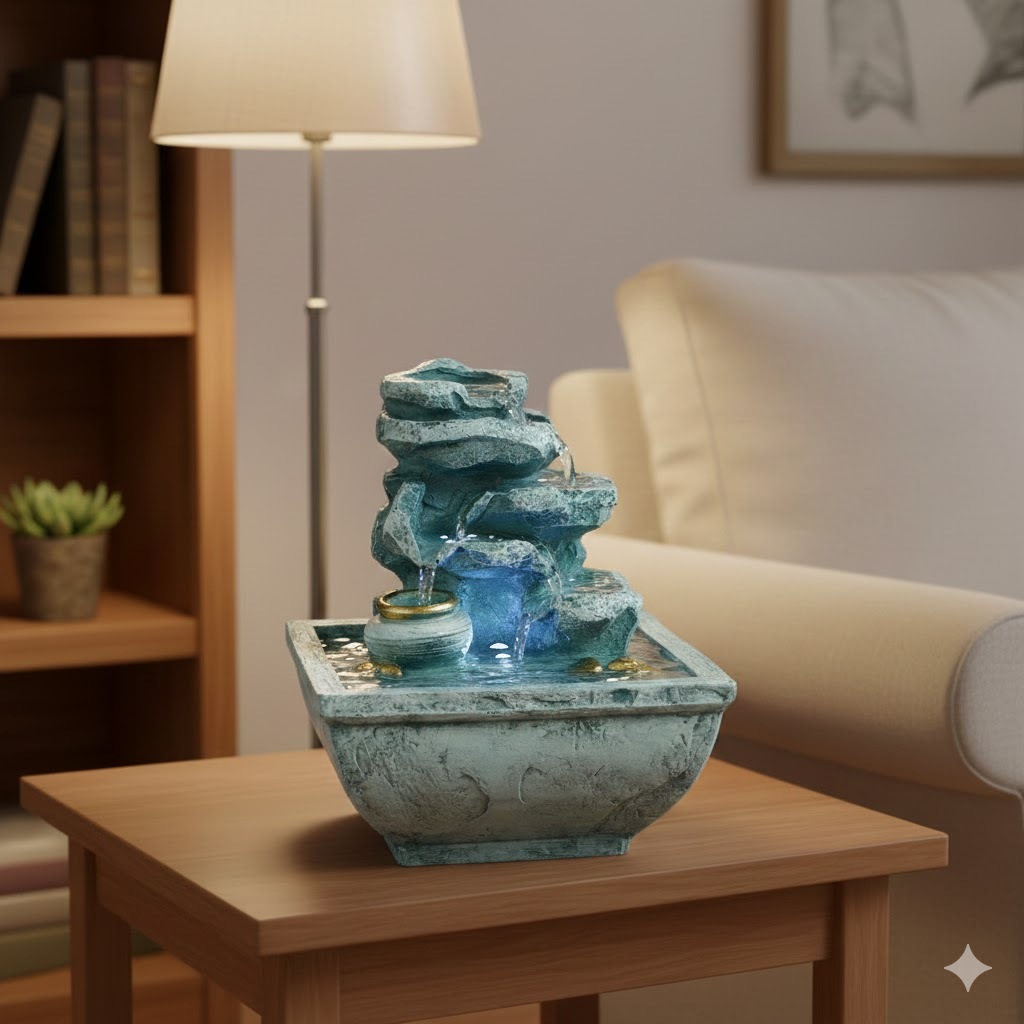 Imagem Fonte Cascata Mini 14cm Em Resina Fonte Decorativa De Água Zen Decoração Casa Sala Escritório Jardim