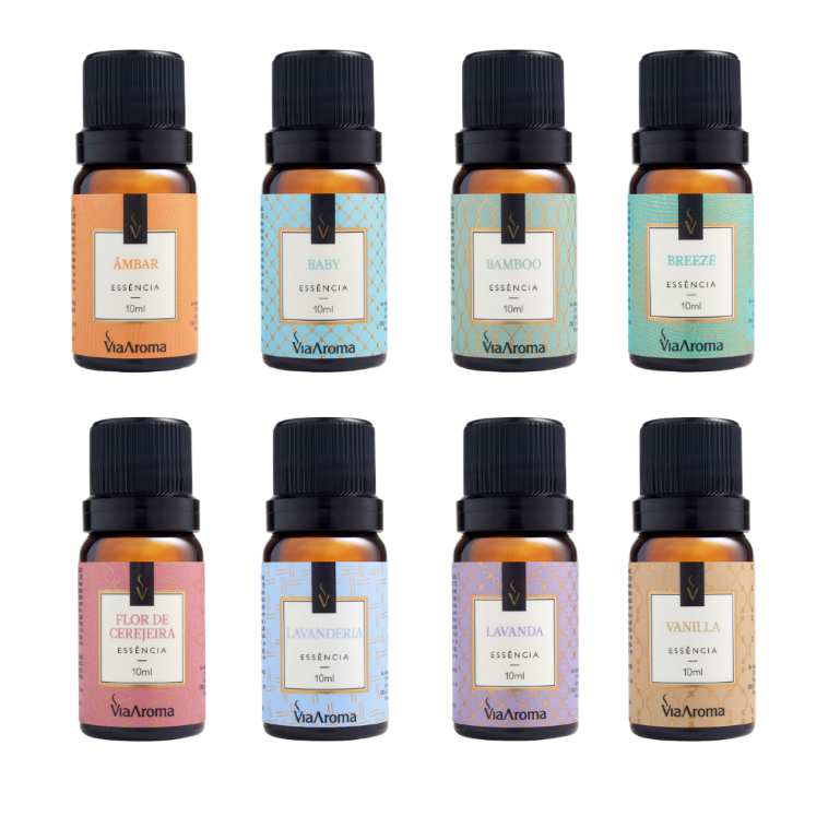 Essência Aromática Via Aroma 10ml para Difusor Elétrico | Lavanda Bamboo Vanilla Baby Âmbar Breeze Flor de Cerejeira