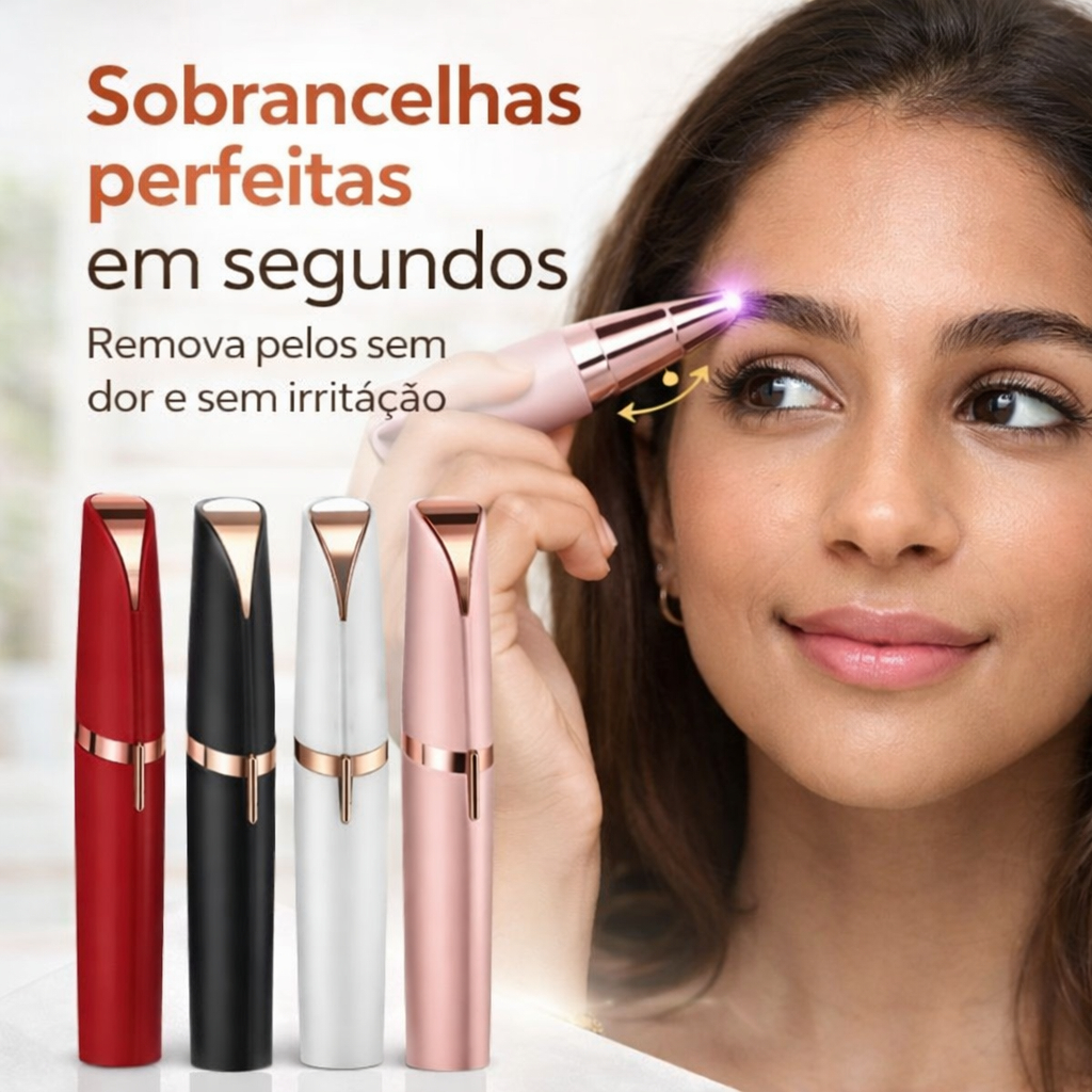 Caneta Depiladora Elétrica de Sobrancelha Recarregável USB com LED | Aparador de Pelos Facial Feminino Indolor Portátil