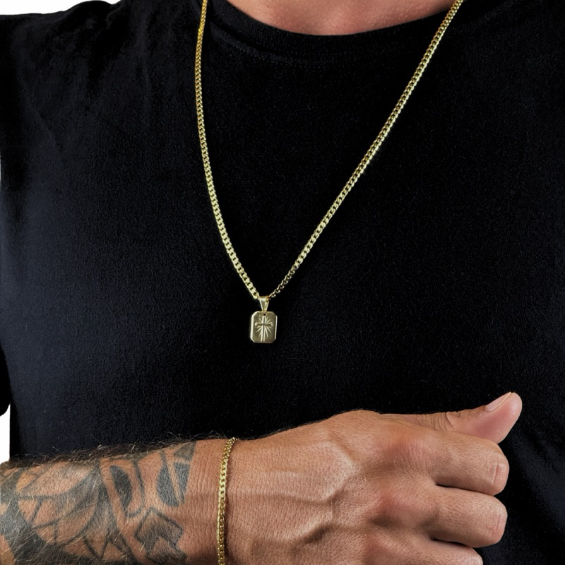 Kit Corrente masculina Grumet + Pulseira + Pingente Cruz Plaquinha | Melhor Custo benefício 🔥 em Oferta na Shopee