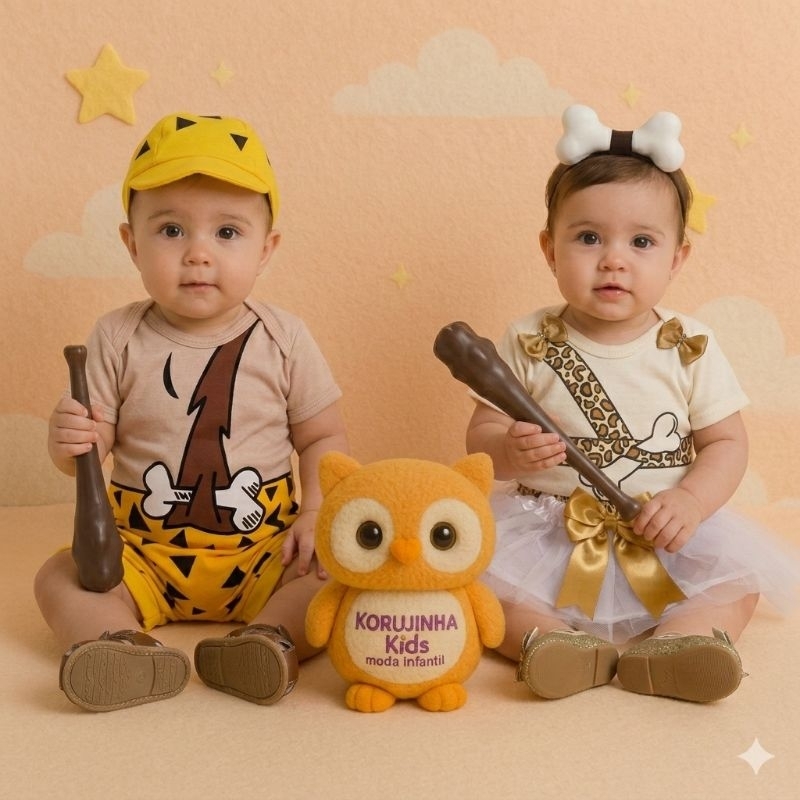 Body Bebê Temático Bambam Pedrita Flintstones Fantasia Mesversário Ítens Opcionais