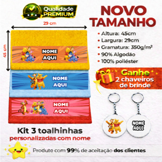 Ursinho Pooh • Kit 3 Toalhinhas de Lavabo Personalizadas com Nome + 2 Chaveiros de Polímero em Oferta na Shopee