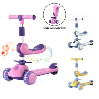 Patinete Infantil 3 Rodas De Led Musical Ajustável Dobrável Scooter Crianças e Guidão Ajustável -B03 em Oferta na Shopee