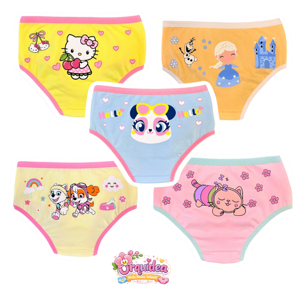 Kit Calcinhas Infantis Estampadas para Menina em Algodão Premium Macias e Confortáveis Sortidas