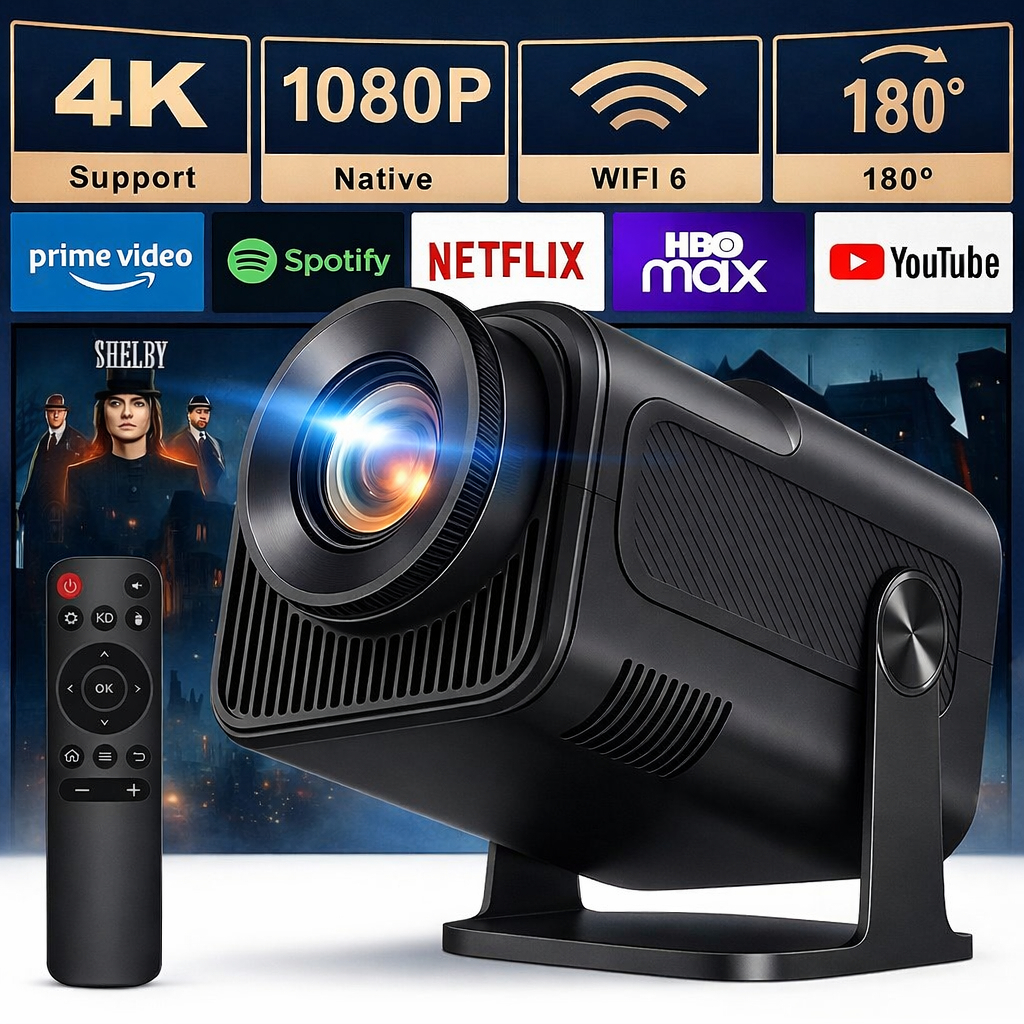 Projetor HY320 Smart TV 4K Android 11 - Cinema em Casa c/ Wi-Fi e Bluetooth - Full HD 1080p