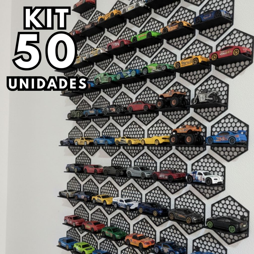 Kit 50 Uni Expositor Suporte Carrinho Parede Vitrine Hotwheels Miniatura